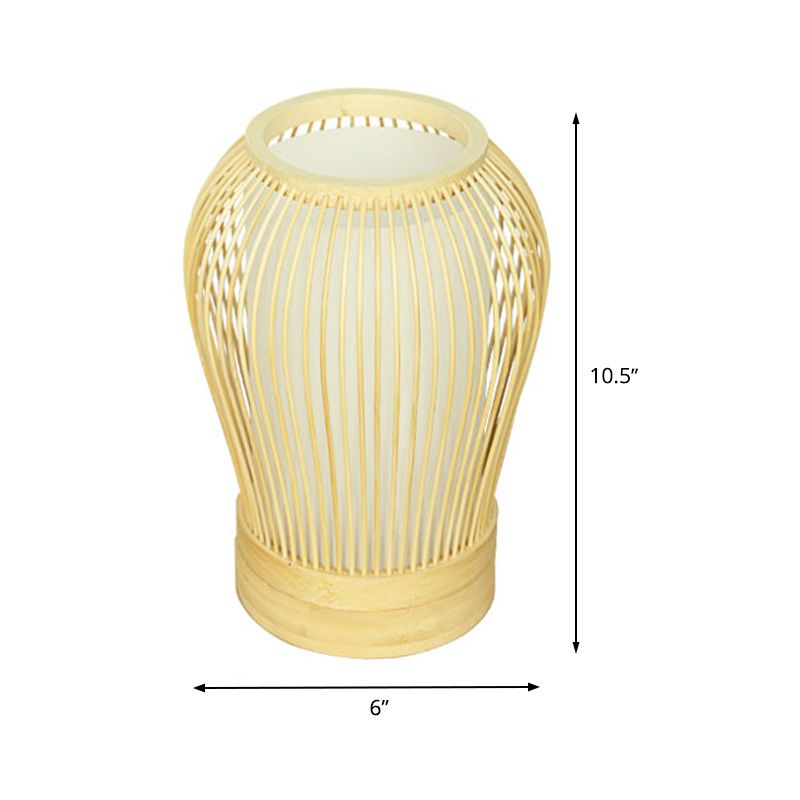 Lampe de bureau japonaise à 1 ampoule, petite lampe de bureau à gouttelettes blanches avec abat-jour en bambou pour chevet