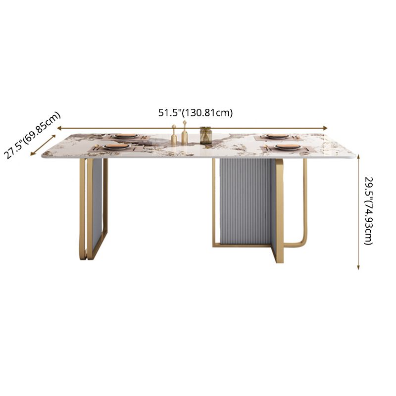 Modern Sintered Stone Dining Table Set with Rectangle Table and Metal Base Dining Set for Home Use