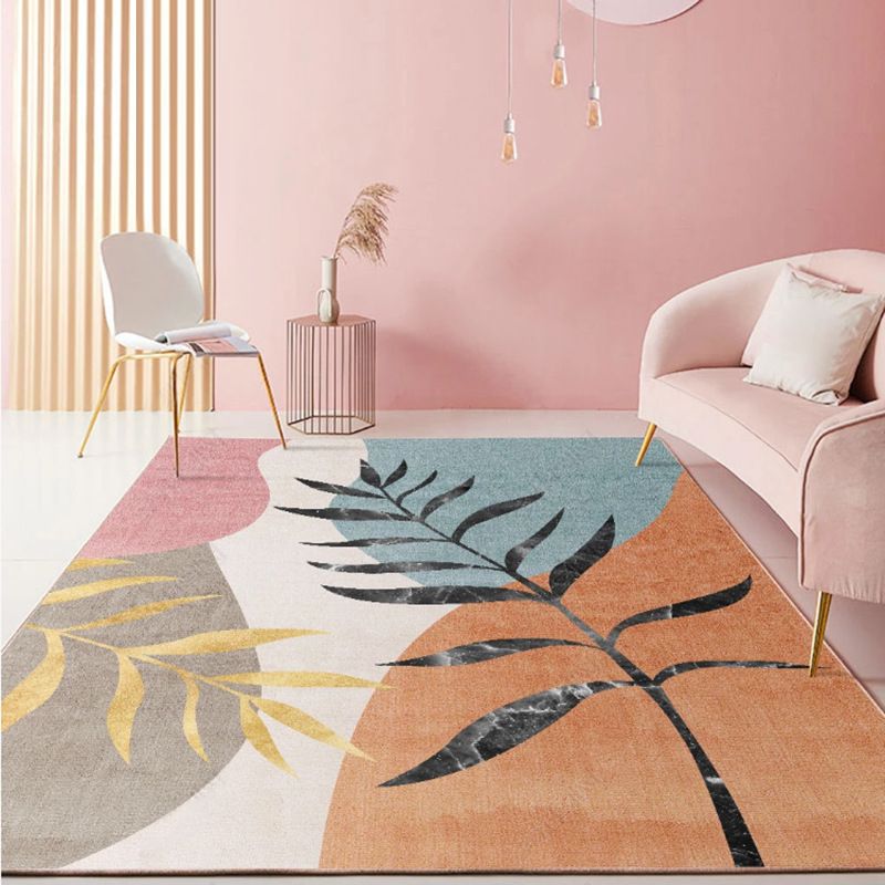 Modern Color-Blocked Area Rug Pink Polyester Carpet Anti-Slip Backing Indoor Rug for Home Decor