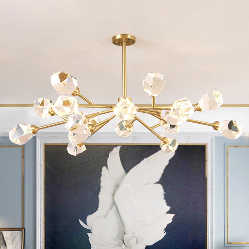 Iluminación de la rama minimalista Iluminación de la sala de estar metálica Luz de colgante con sombra de cristal biselado en oro