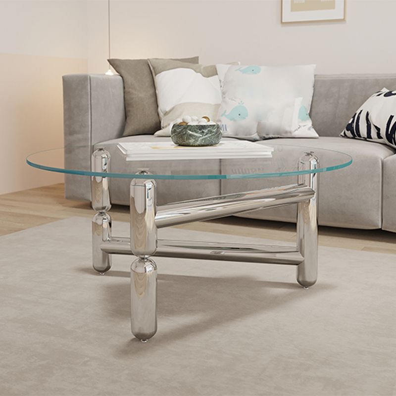 Modern Style Transparent Glass Table with Metal Base Coffee Table