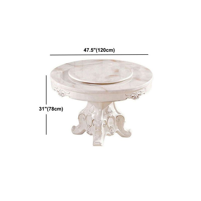 Stone Top Dining Table Round Table with Pedestal Base in White