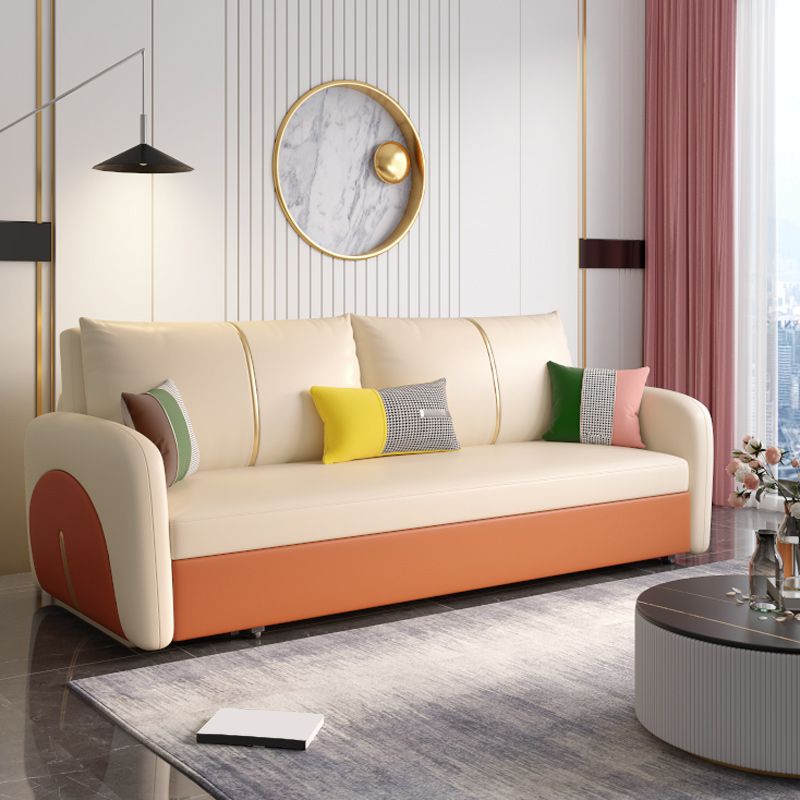 Modern Square Arm Faux Leather Stain Resistant Bed Sofa Couch