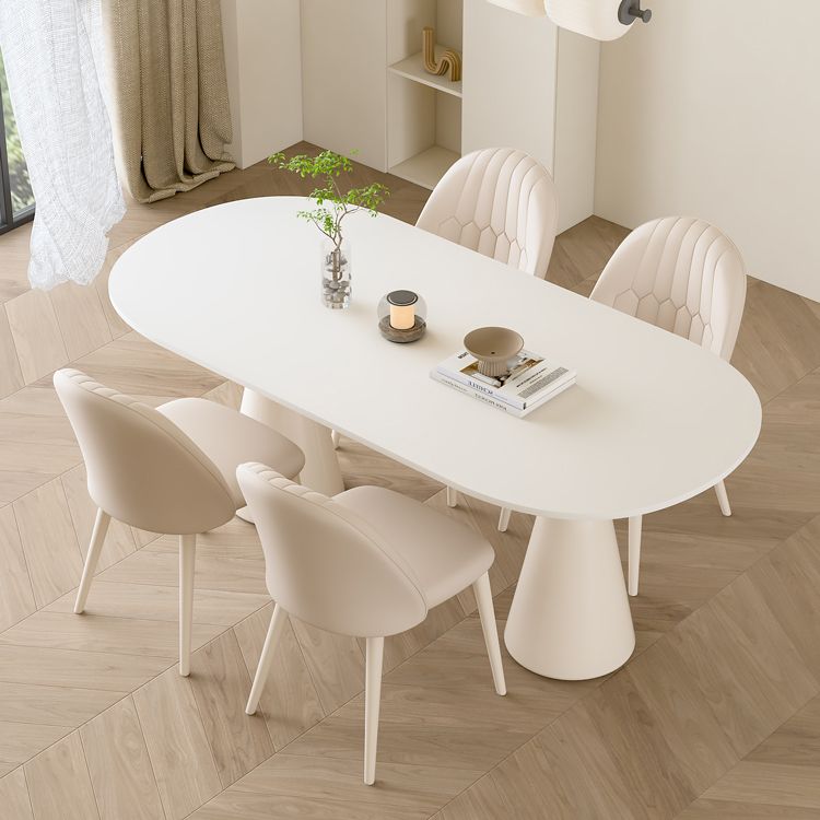 1/5 Piece Oval Shape Stone Top Dining Room Furniture Set in White
