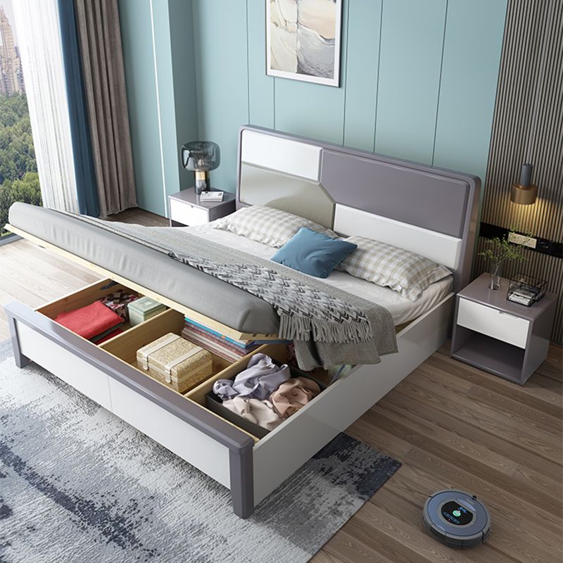 43.3" Tall Solid Wood Panel Bed Contemporary Bed Frame with Headboard