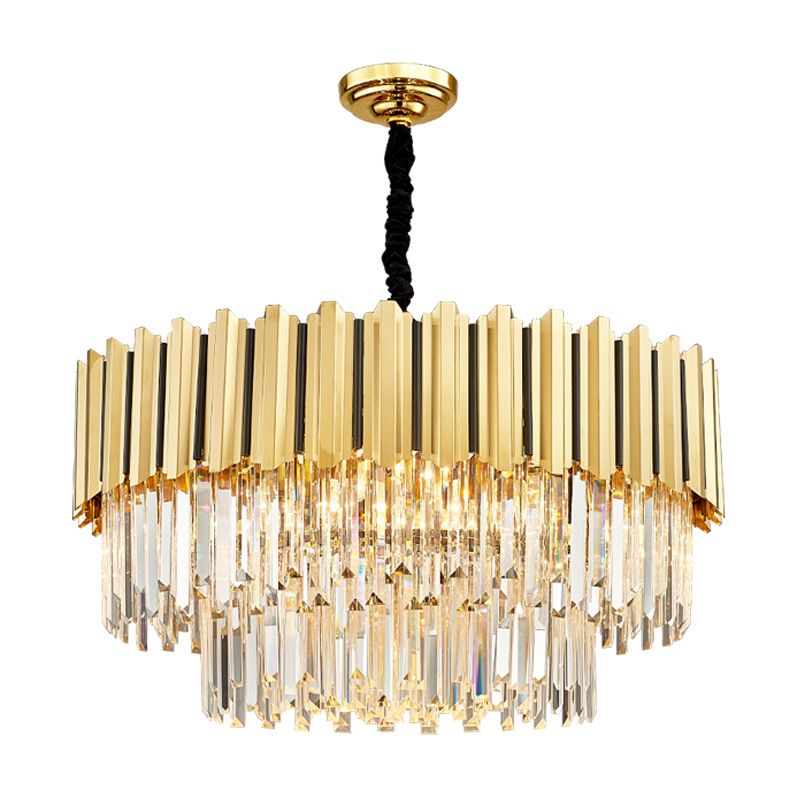 Round Shaped Tri-Prism Crystal Chandelier Pendant Light Post-Modern Gold Hanging Light