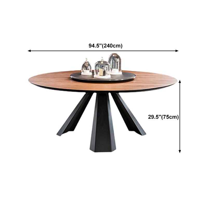 Round Folding Table in Brown Modern Solid Wood Convertible Dining Table