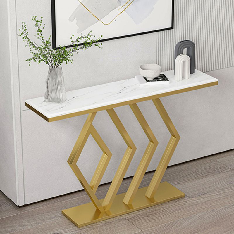 Glam Sofa Console Table Antique Finish Console Accent Table in Marble