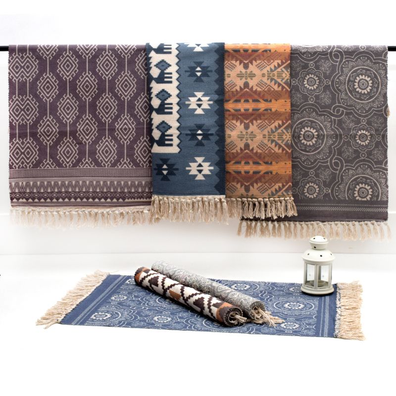 Boho Geometric Indoor Rug Multi Color Cotton Rug Machine Washable Area Carpet for Living Room