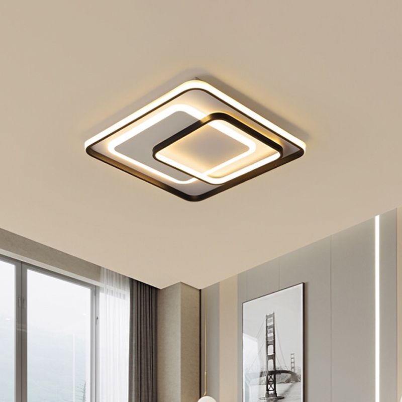 Novelty Minimalist LED Ceiling Lamp Black Triple-Round/Square/Rectangle Flush Mount Light with Acrylic Shade, Warm/White Light