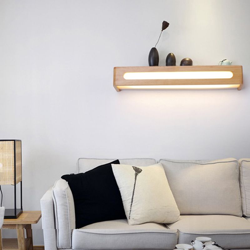 1 Light Rectangle Wall Mounted Lamps Modern Style Wood Wall Lights