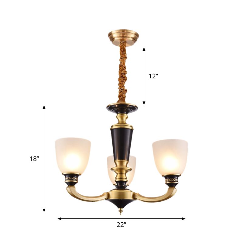 Messing 3/5-bulb suspensie hanglamp traditionele stijl melkachtig glas imperium schaduw plafond kroonluchter