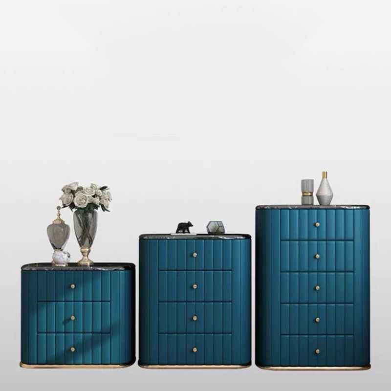 Glam Stone Bedroom Storage Chest Vertical Chest in Blue with Drawers