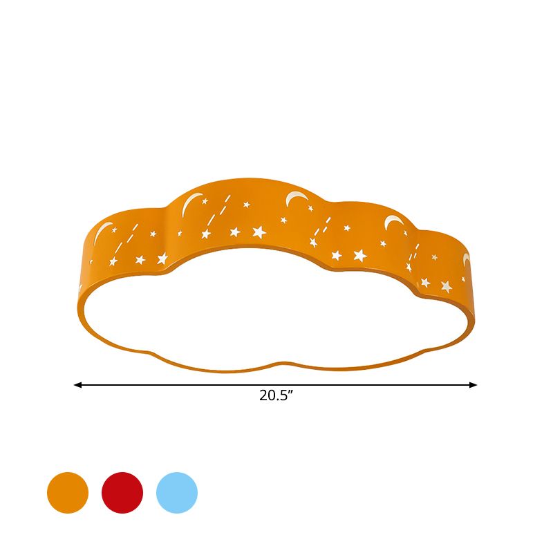 Hollowed-Out Cloud Ceiling Flush Light Macaron Acrylic Red/Yellow/Blue LED Flush Light Fixture, 20.5"/24.5" Width