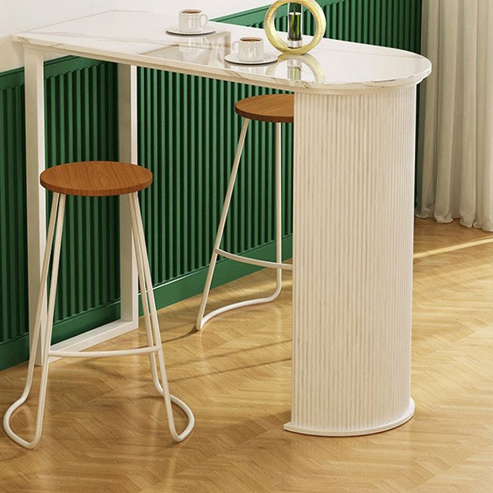 White Modern Style Specialty Bar Table in Faux Marble and Metal Milk Tea Shop Bar Table