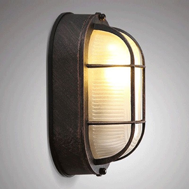 Einflammige ovale Deckenleuchte, industrielle Wandleuchte aus gefrostetem weißem Rippenglas, Deckenleuchte für den Außenbereich