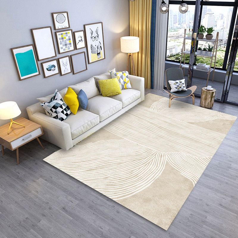 Beige Modern Rug Polyester Stripe Carpet Anti-Slip Area Rug for Living Room