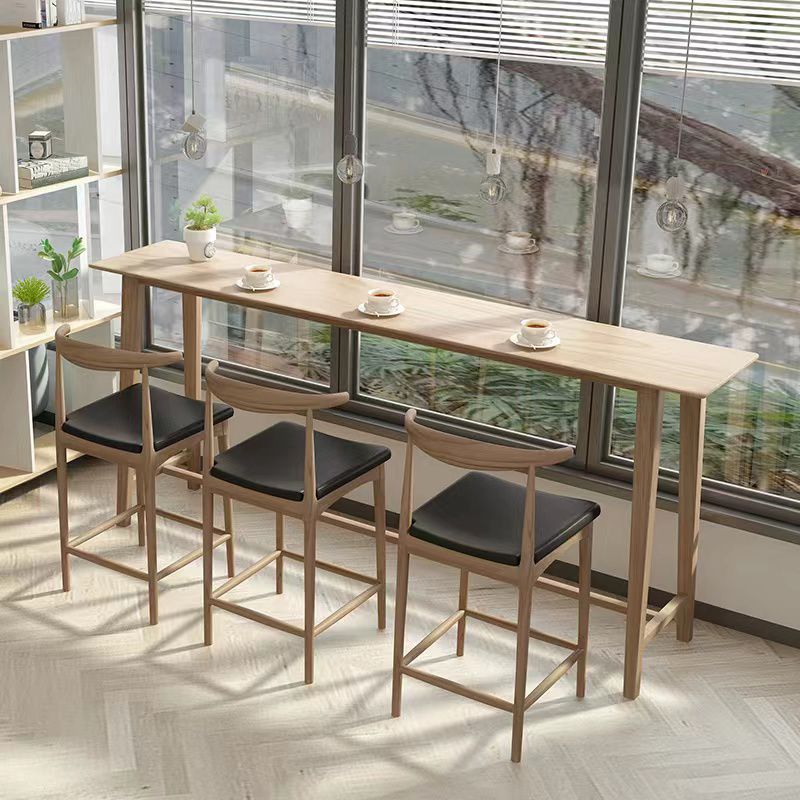 1/4 Pieces Modern Rectangle Solid Wood Pub Table with High Stools