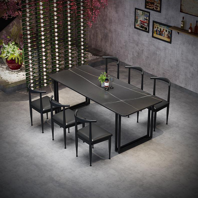 Sintered Stone Dining Table Black Industrial Style Dining Table with Metal Base
