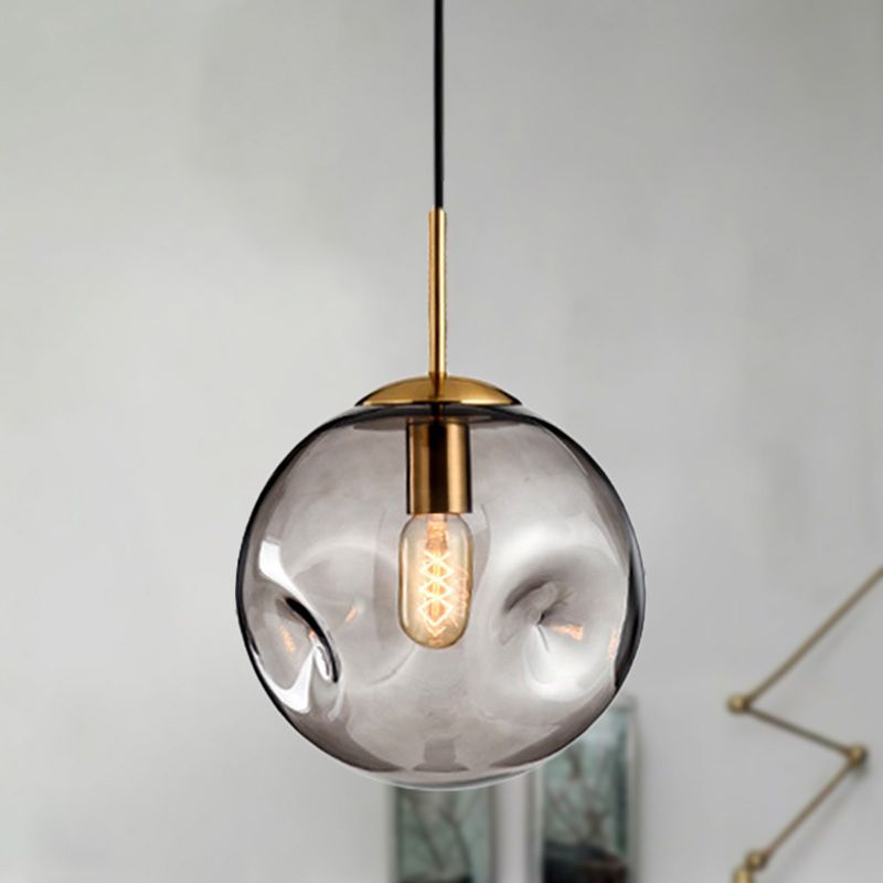 Globe Pendant Light Nordic Amber/Smoke Gray Dimpled Glass 1 Head Dining Room Hanging Ceiling Light