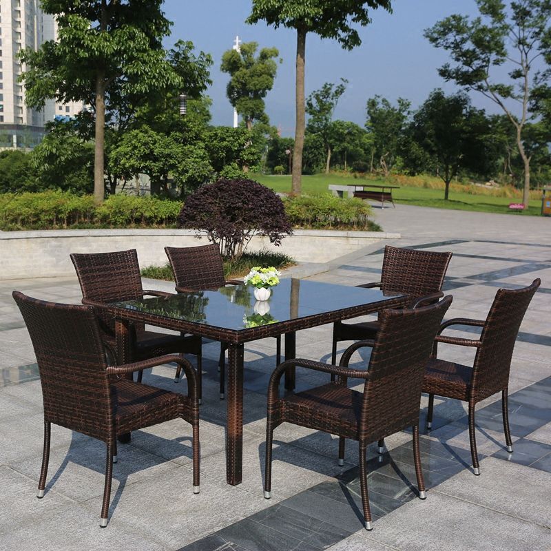 Tropical Rattan Patio Dining Chair with Arm Outdoors Dining Chairs