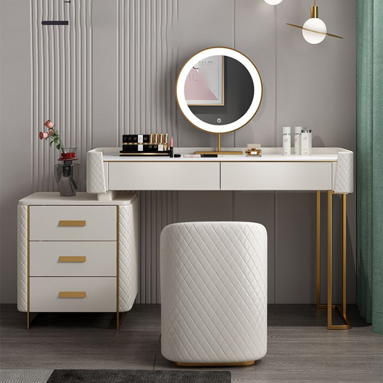 5 Drawer Vanity Desk White 30.7" H Faux Leather Makeup Vanity