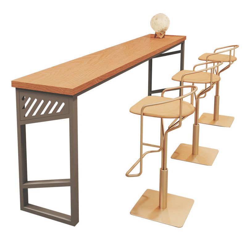 Rectangle Solid Wood Top Bistro Table Industrial Pub Table with Metal Base