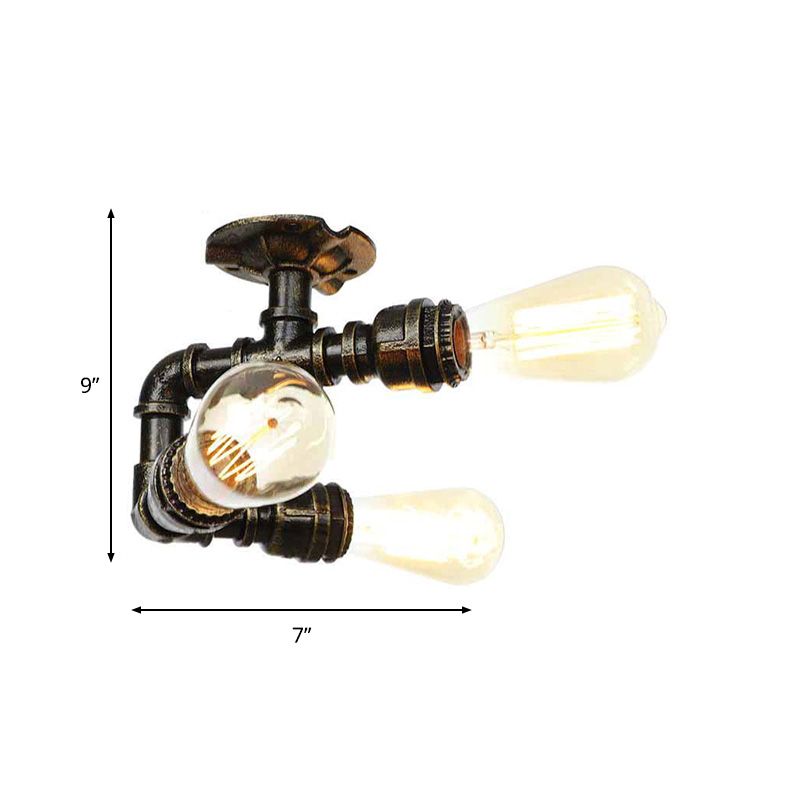 Water Pipe Metal Semi Flush Mount Vintage 3/4 Lights Indoor Ceiling Light Fixture in Antique Brass/Aged Silver/Antique Bronze