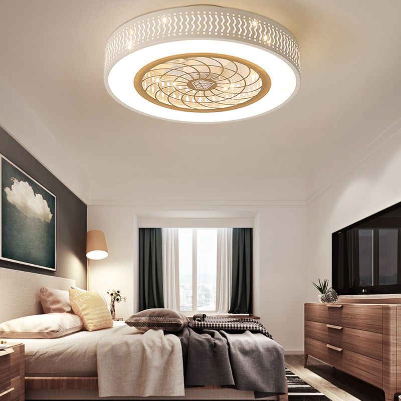 Nordische, trommelförmige Deckenventilator Lampe Metall Esszimmer LED Semi Flush Light mit ausgehöhltem Design