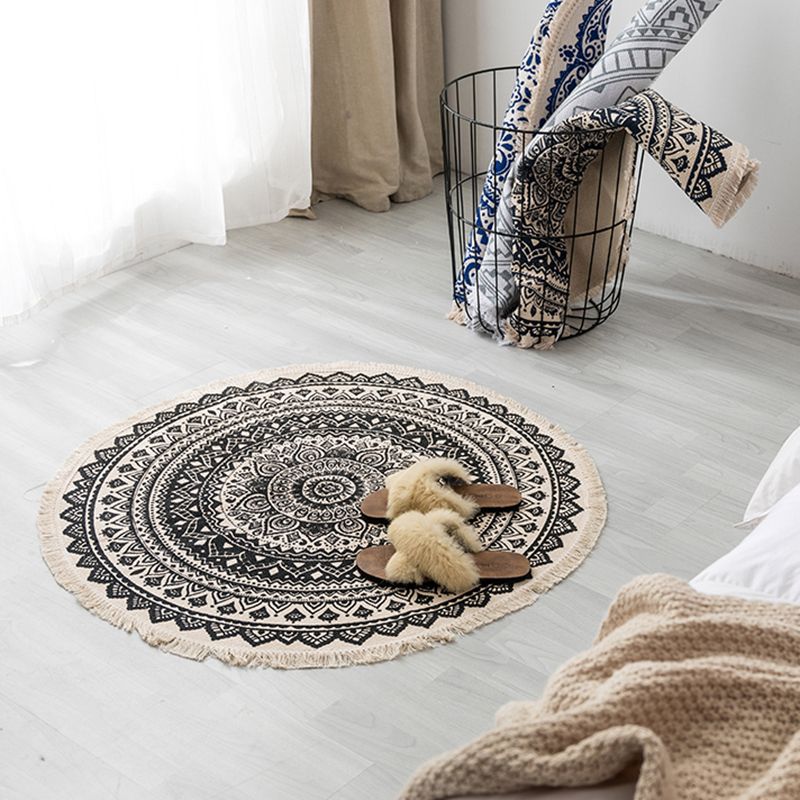 Nostalgia Moroccan Rug Classic Cotton Blend Rug Friendly Washable Carpet with Fringe for Home Decor