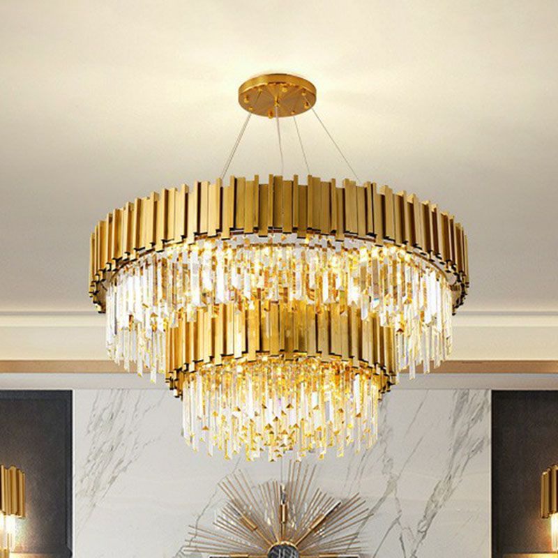 Round Chandelier Lighting Minimalist Prismatic Crystal Gold Pendant Light for Living Room