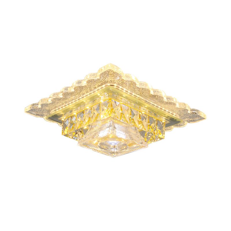 Vierkante plafondlamp eigentijds helder kristal LED-gang inbouwverlichting in warm/wit licht met trapeziumvormige kap