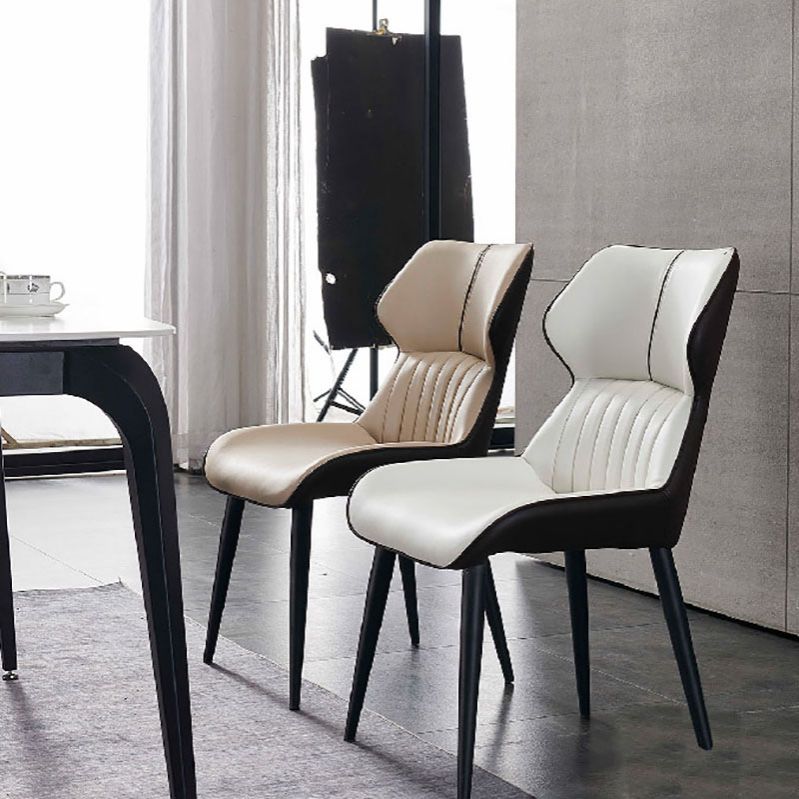 Silla lateral de comedor contemporánea con respaldo de orejas, silla de comedor de cuero para cocina