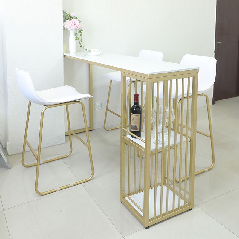 Glam Bar Table Set 1/4 Pieces Rectangle Stone Counter Table with High Stools for Balcony