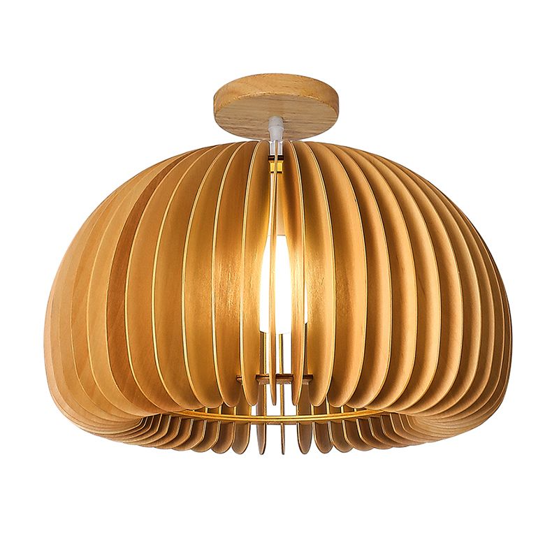 Modern Ceiling Light 1-Light Ceiling Mount Light with Wooden Shade for Bedroom