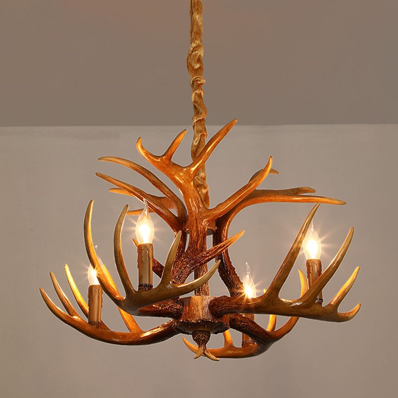 Resin Deer Horn Shaped Suspension Light Traditional Restaurant Chandelier Lighting