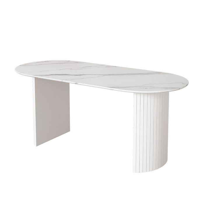 Stone Top Table Contemporary Dining Table with Sled Base in White