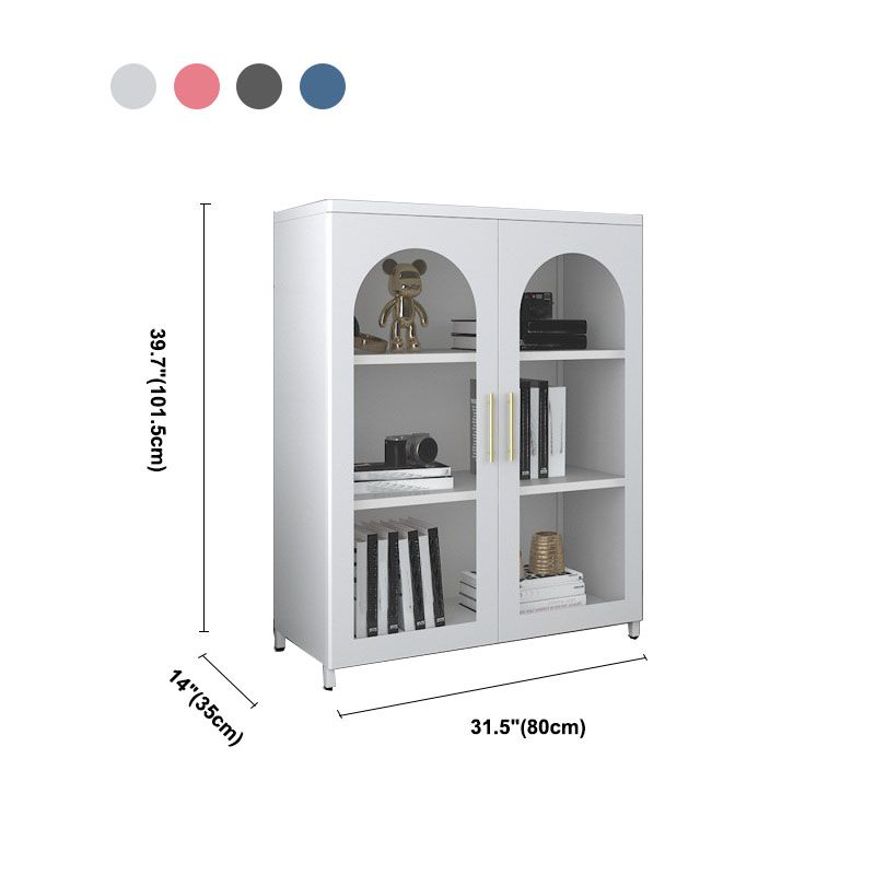 14" W Closed Storage Bookcase Metal Frame Bookshelf with Glass Doors