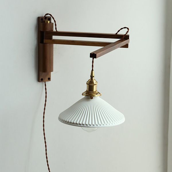 Brown 1-Light Wall Lamp in Modern Creative Style Wooden Cone Wall Light for Living Room