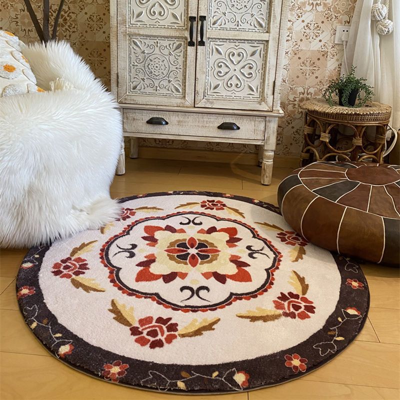Black Bohemian Rug Polyester Graphic Rug Non-Slip Backing Rug for Drawing Room