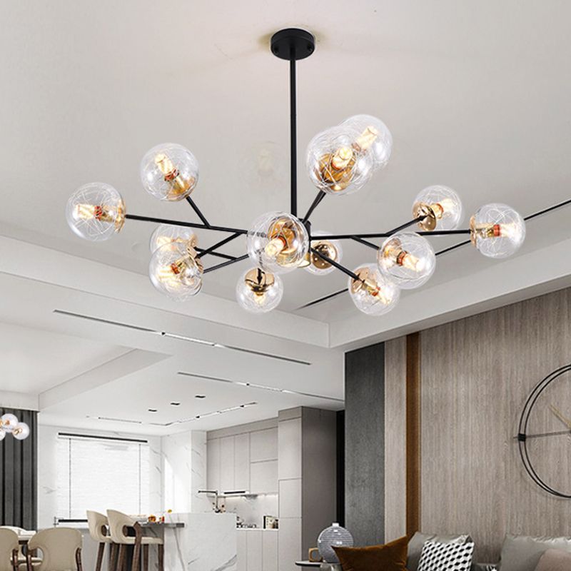 Black Round Pendant Chandelier Minimalist Style Glass Chandelier Light Fixture for Living Room