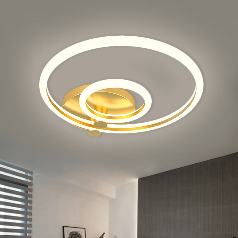 Hoop Semi Flush Light Minimalism Metallic LED Gold Ceiling Mounted Fixture for Bedroom