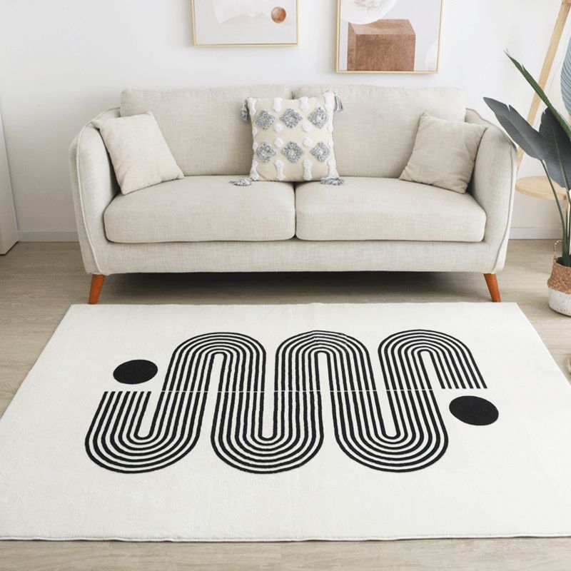 White Modern Rug Polyester Line Area Rug Stain Resistant Rug for Living Room