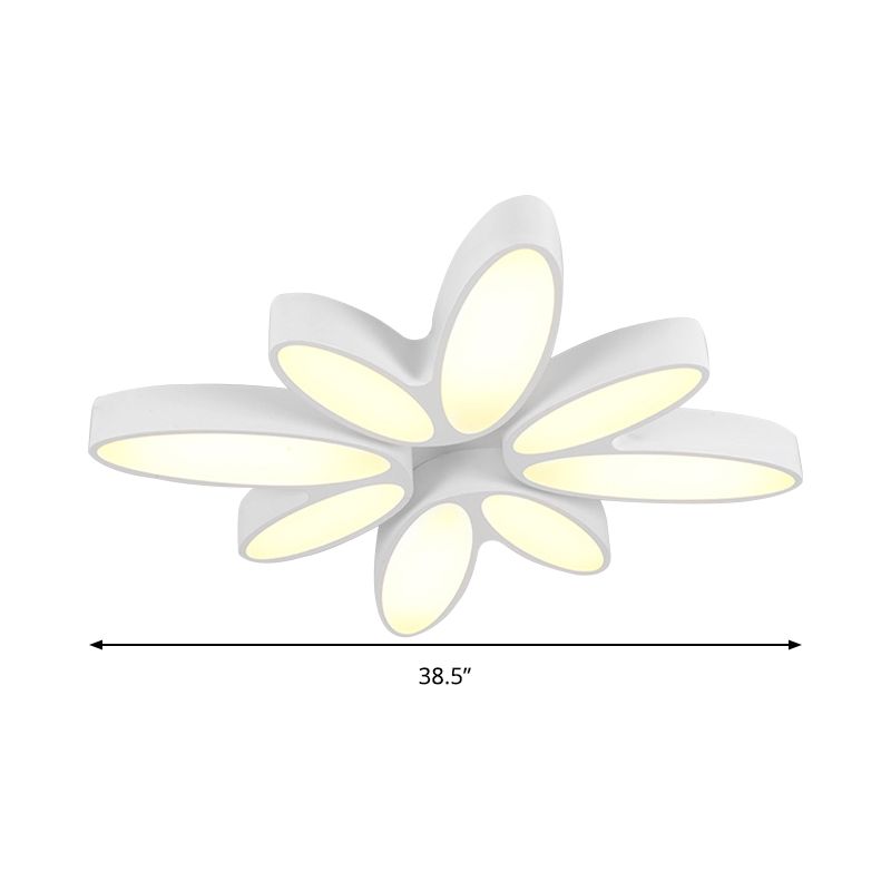 Blossom Child Bedroom Ceiling Mount Light Acrylic 8-Petal Creative Ceiling Lamp in White