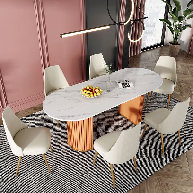 Glam Oval Shape White Dining Table Sintered Stone Standard Dining Table for Kitchen