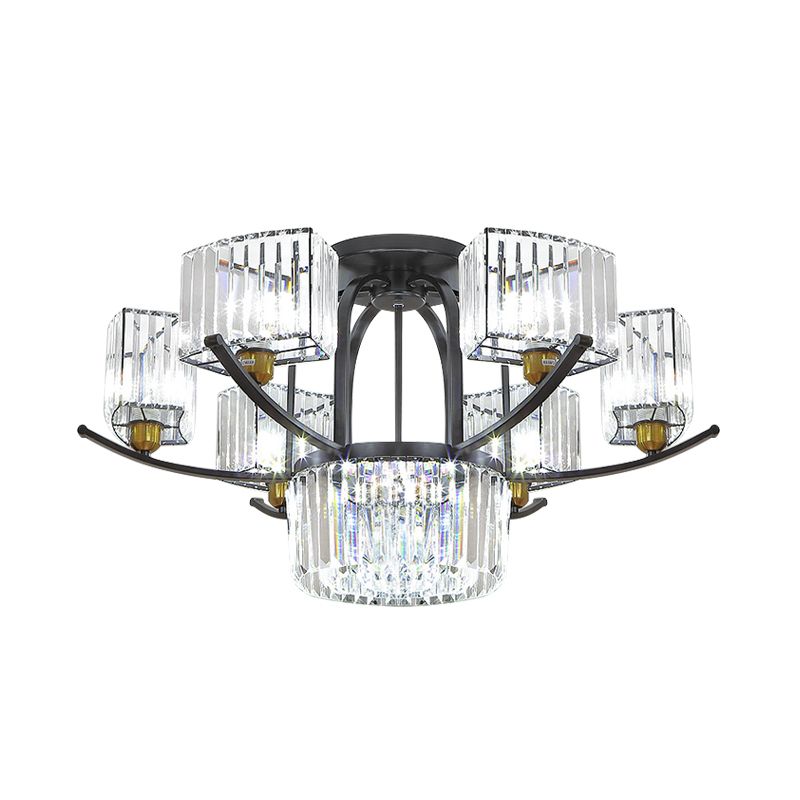 9/12 Cabezas Semi Flush Modernism Sputnik Block de cristal Flexión de luz en negro