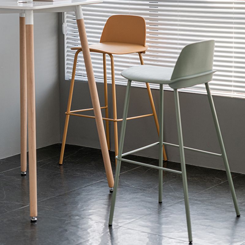 Rectangular Modern Plastic Bar Stool Backrest Footrest Counter Stool with Iron Legs