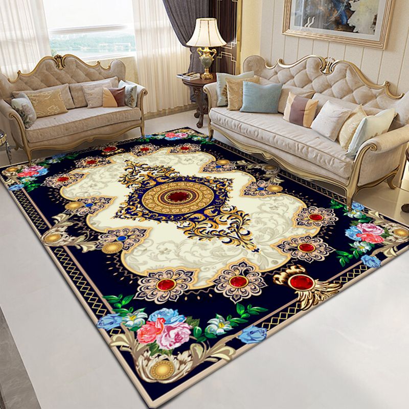 European Area Rug Classical Medallion Pattern Indoor Rug Washable Carpet with Non-Slip Backing