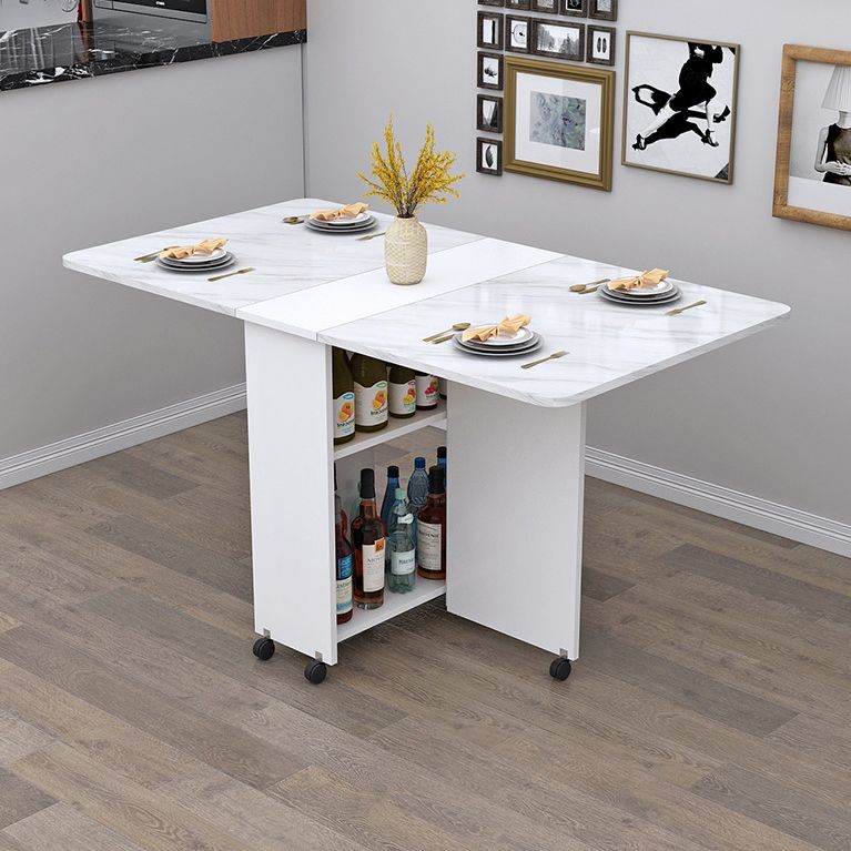 Manufactured Wood Mid-Century Modern Table Rectangle Wood Top Table with Drop Leaf