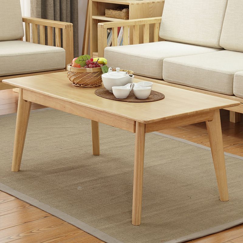 Solid Wood 4 Legs Coffee Table Nordic 17.7" High Cocktail Table